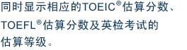 同时显示相应的TOEIC®估算分数、TOEFL®估算分数及英检考试的估算等级。