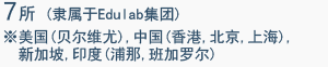 7所(隶属于Edulab集团) ※美国(贝尔维尤),中国(香港,北京,上海),新加坡,印度(浦那,班加罗尔)